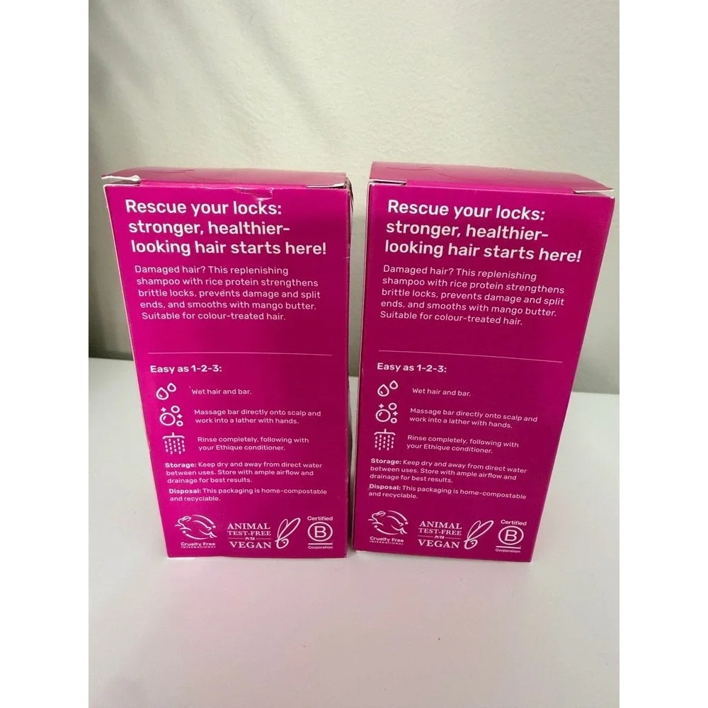Ethique Repairing Solid Shampoo 3.9oz Pink Rice Protein Mango NWT 2PK